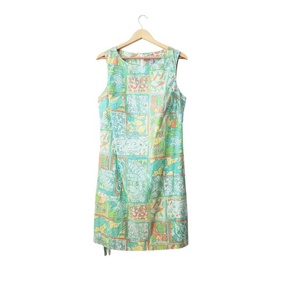 Lily Pullitzer Coastal Print Shift Dress Blue/Green Size 12 - Picture 1 of 11